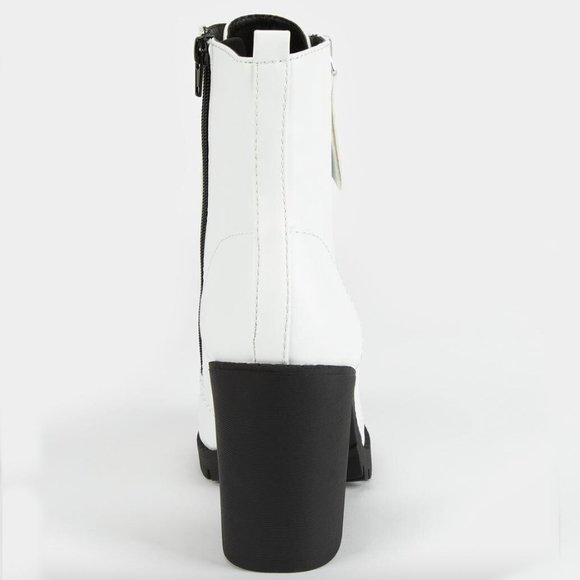 New White Combat Lace Up Platform Lug Sole Ankle Bootie Boot - Picture 3 of 3